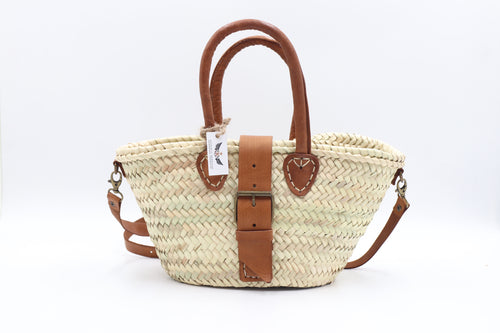 Straw Bag with Genuine Leather Handles, Eco-Friendly Handmade Straw Basket with Adjustable Shoulder Strap, Summer Bag for Everyday Use